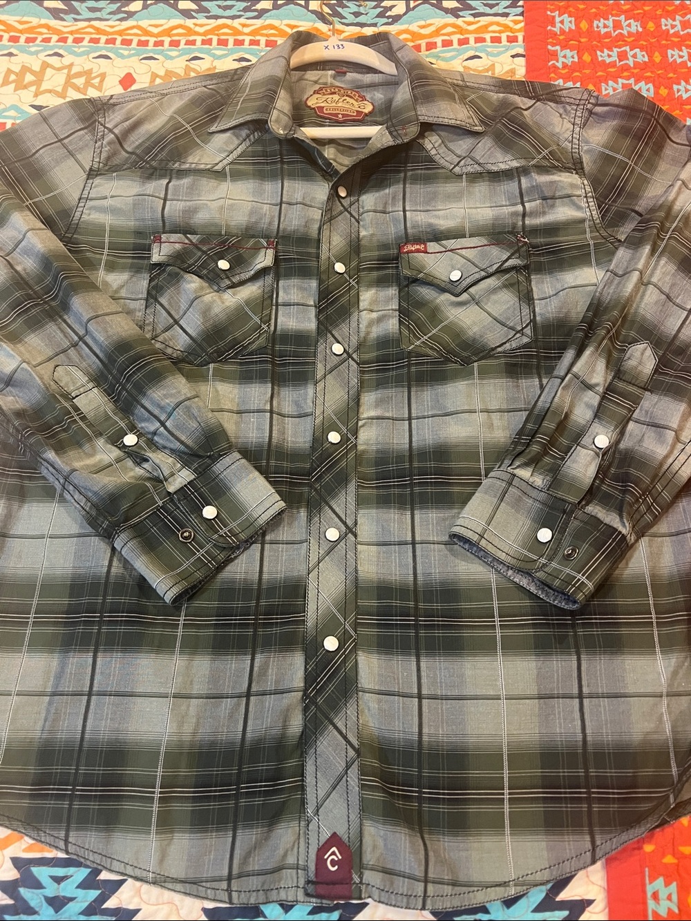 RAFTER C Men's Olive Plaid Western Snap Shirt